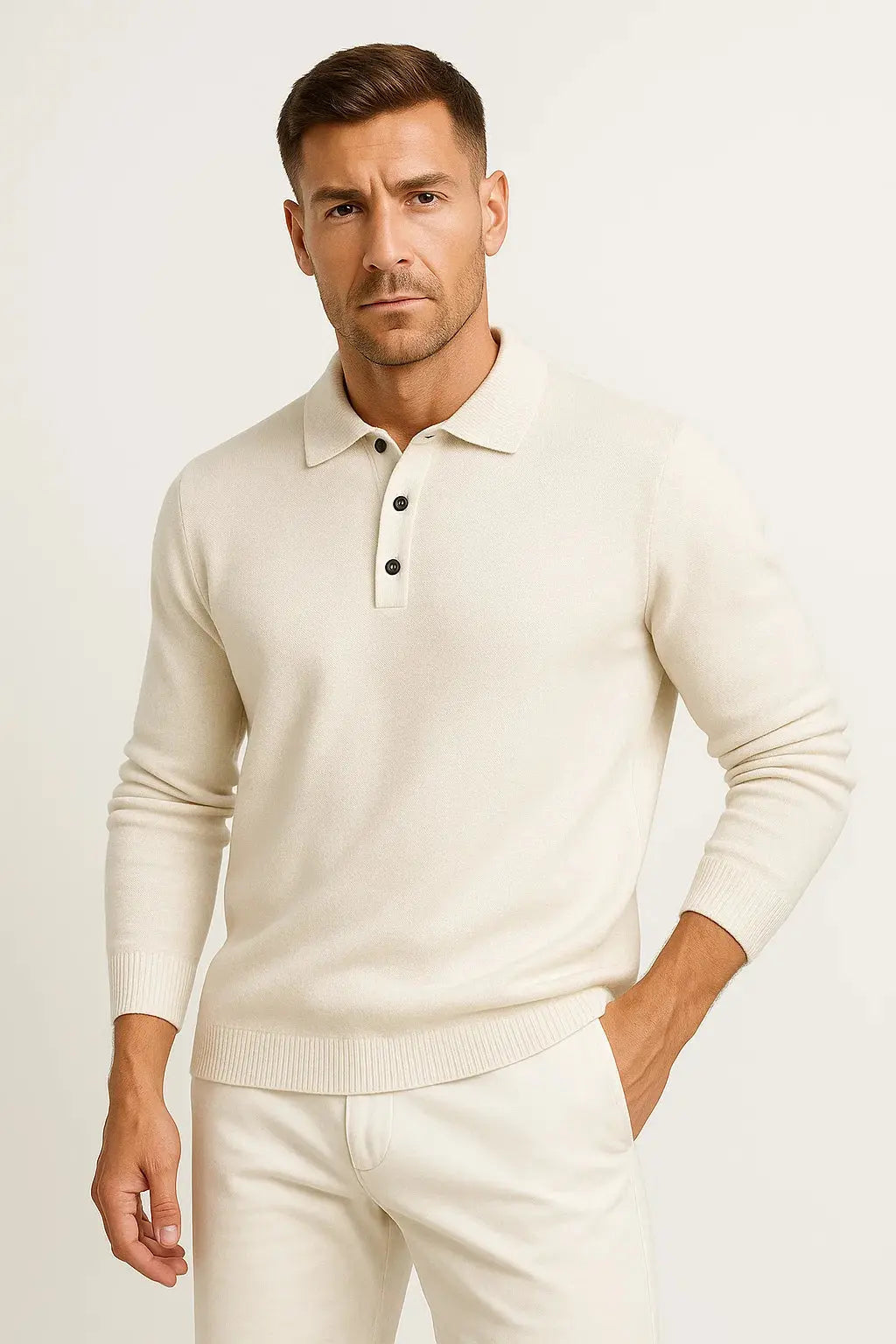 Optew Men's Polo Sweater Merino Wool Long Sleeve Classic Knit