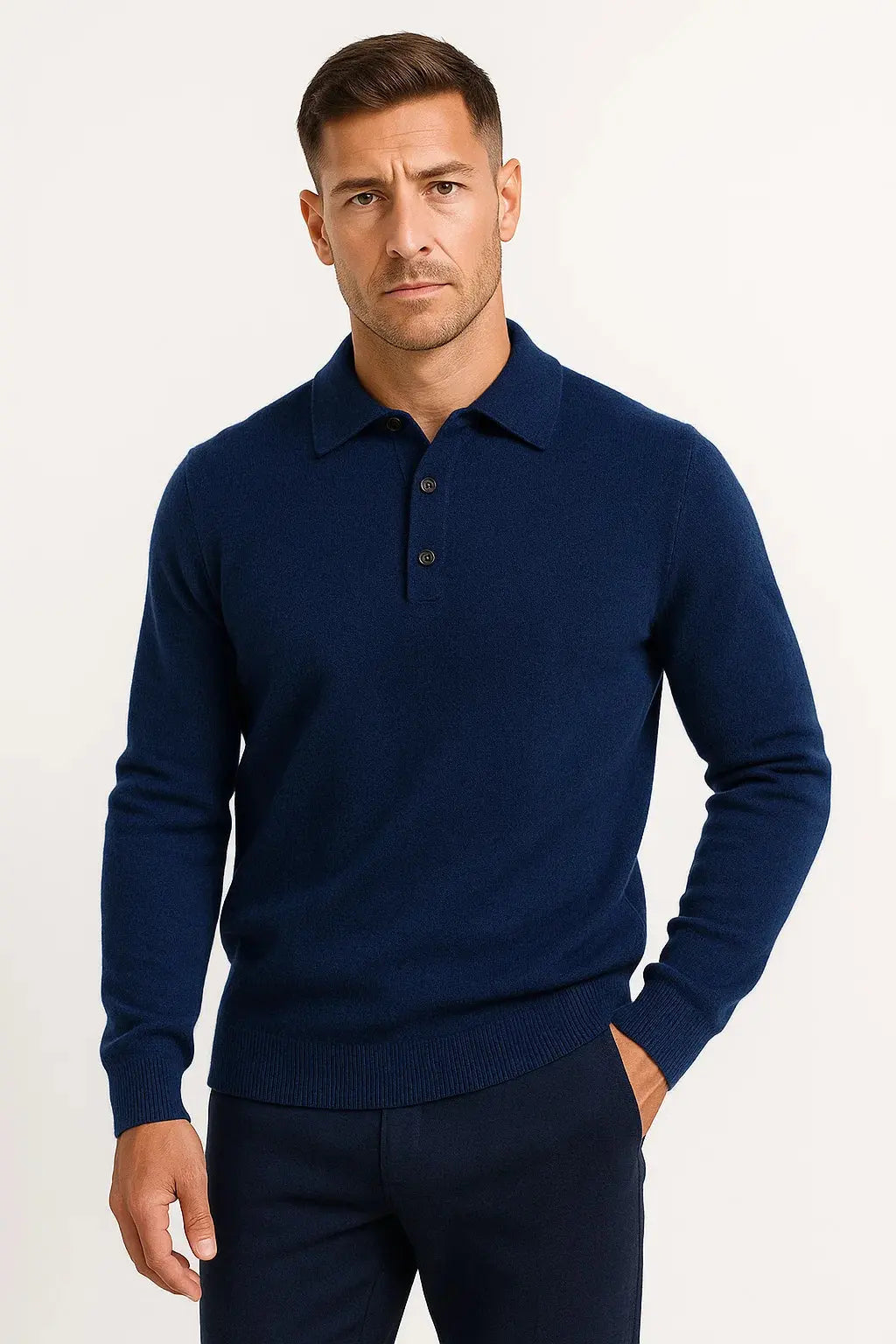 Optew Men's Polo Sweater Merino Wool Long Sleeve Classic Knit