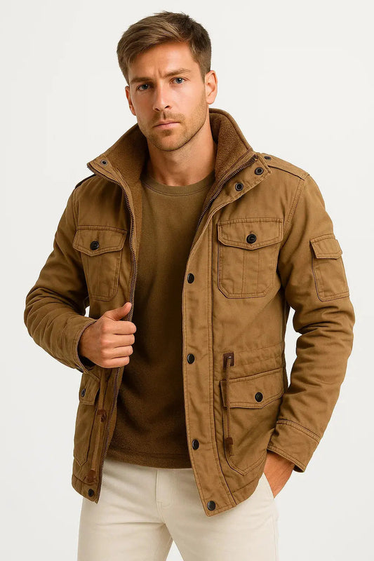 Optew Men's Winter Jacket Army Green Fleece Thermal Hooded Jacket Casual Outdoor Jacket