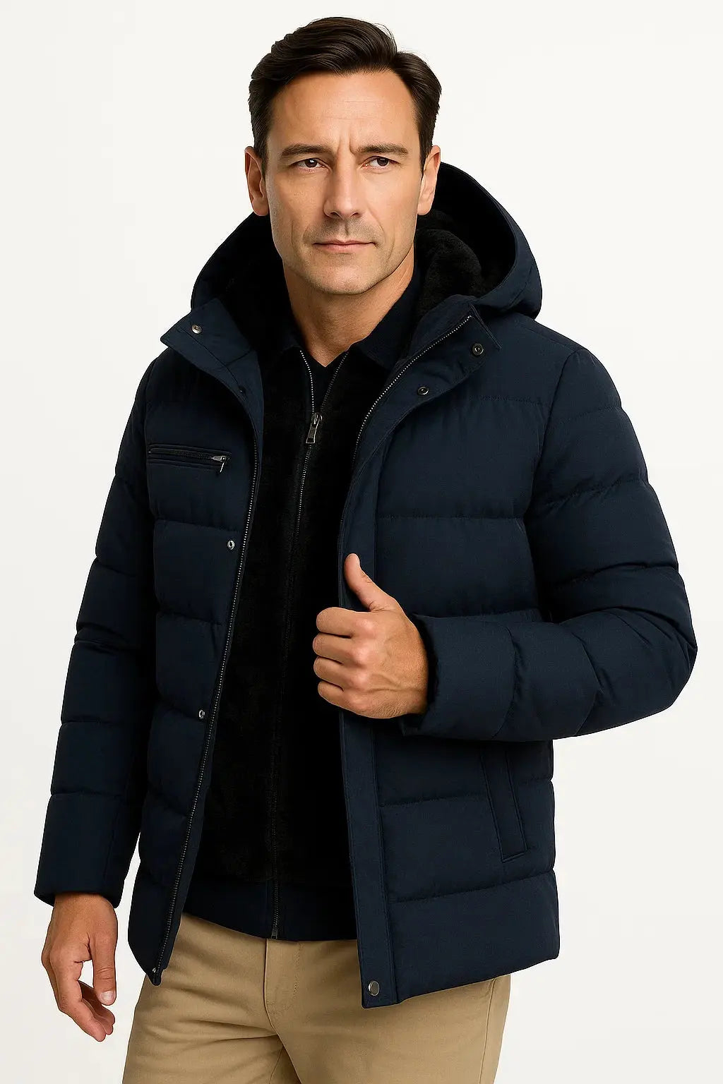 Optew Men's Winter Jacket Black Lambswool Oversized Hooded Thick Padded Jacket