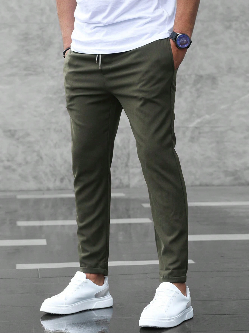 Optew Men Everyday Slim Fit Trousers Drawstring Waist