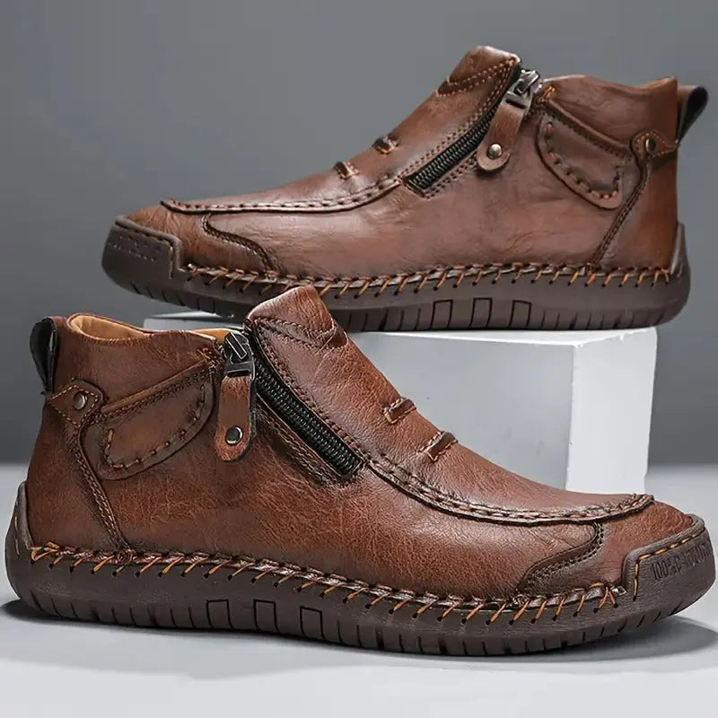 Optew Leather Shoes with Side Zipper