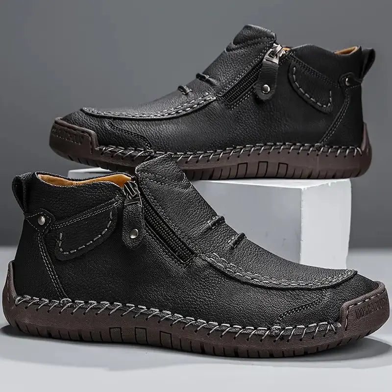 Optew Leather Shoes with Side Zipper
