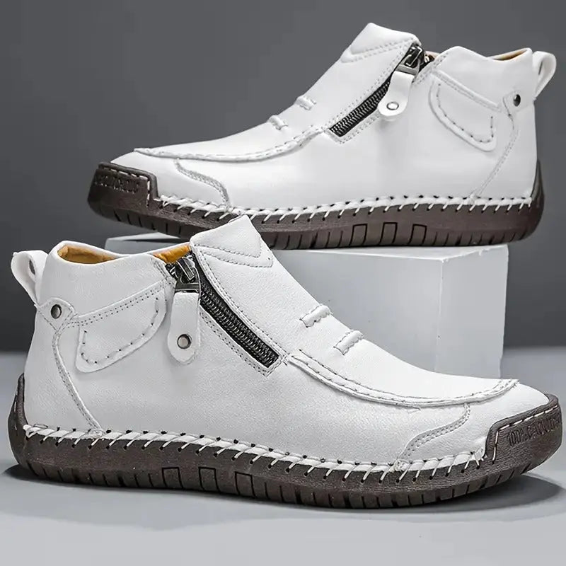 Optew Leather Shoes with Side Zipper