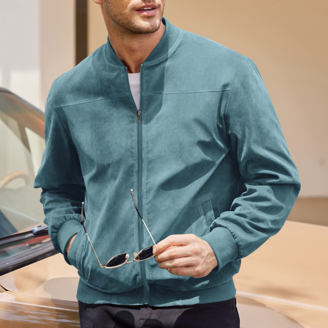 Optew Men’s Faux Suede Bomber Jacket