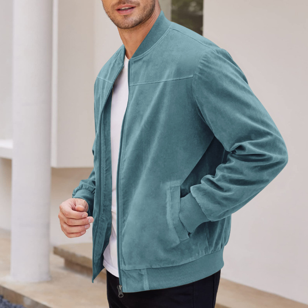 Optew Men’s Faux Suede Bomber Jacket