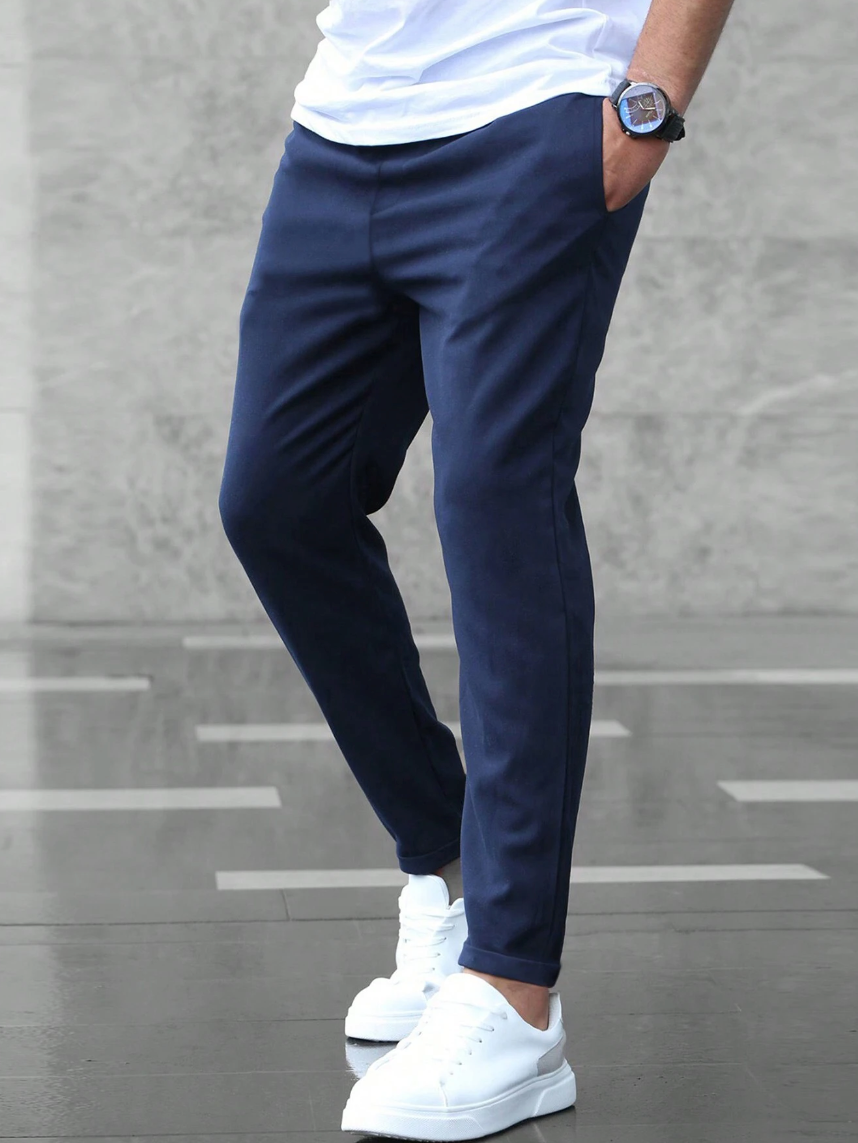Optew Men Everyday Slim Fit Trousers Drawstring Waist