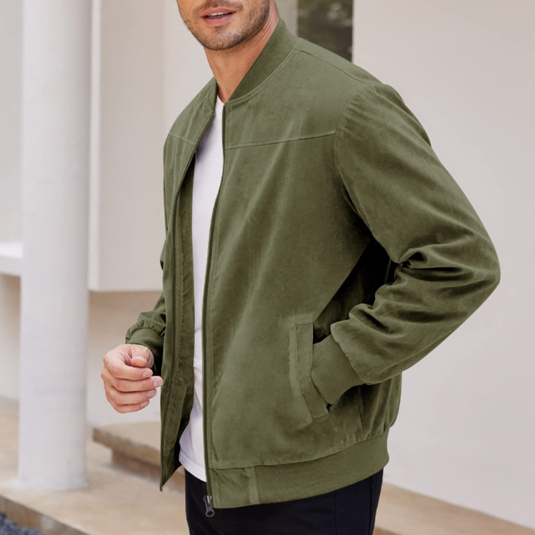 Optew Men’s Faux Suede Bomber Jacket