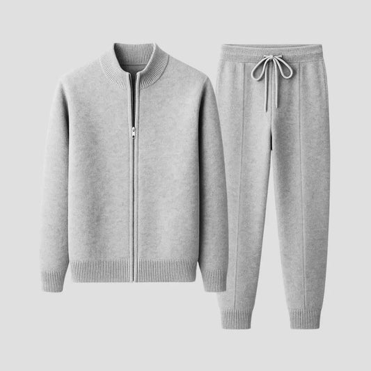 Optew Men's Casual Set Merino Wool Zipper Jacket and Pants