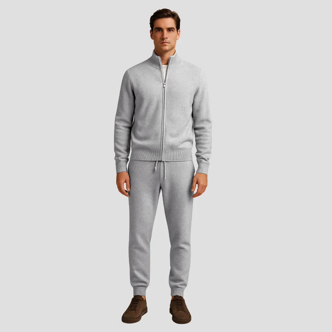 Optew Men's Casual Set Merino Wool Zipper Jacket and Pants