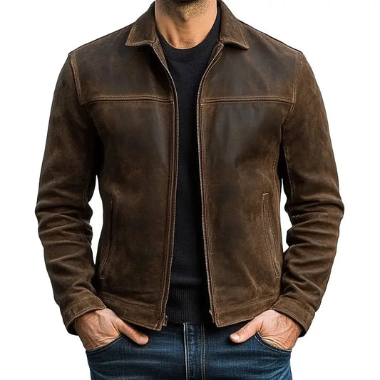 Optew Men's Classic Zipper Leather Jacket