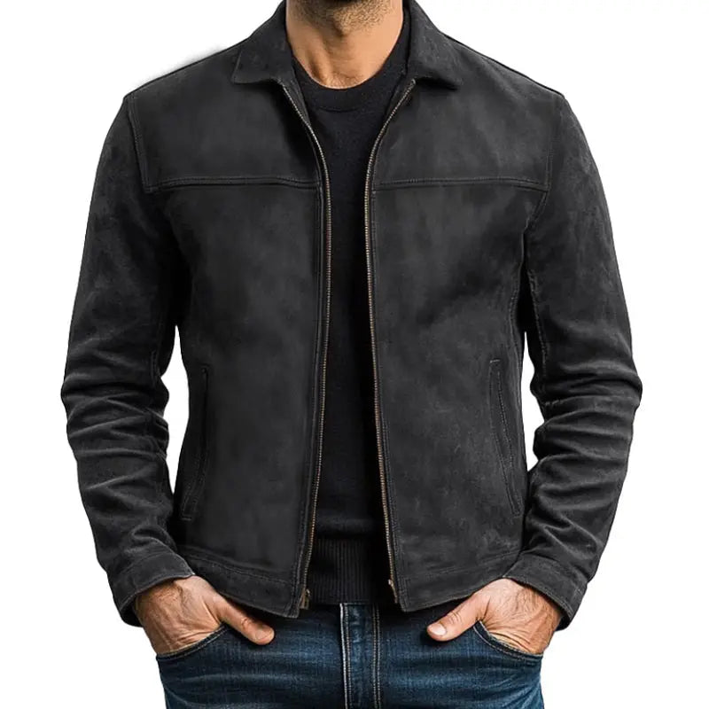 Optew Men's Classic Zipper Leather Jacket