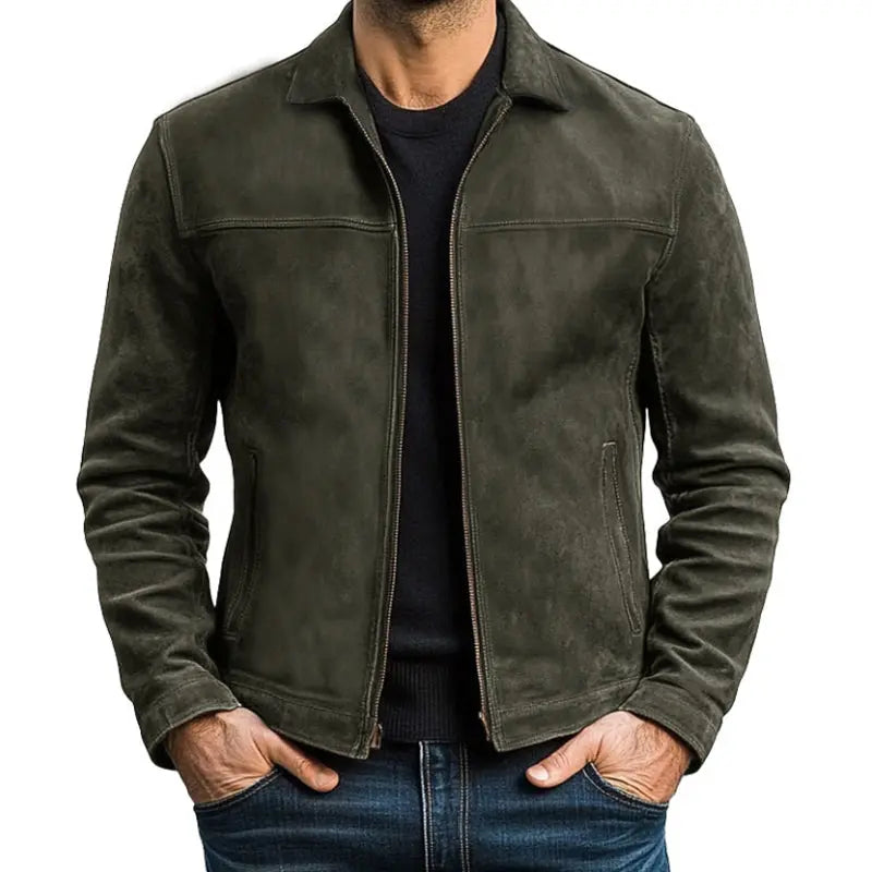 Optew Men's Classic Zipper Leather Jacket