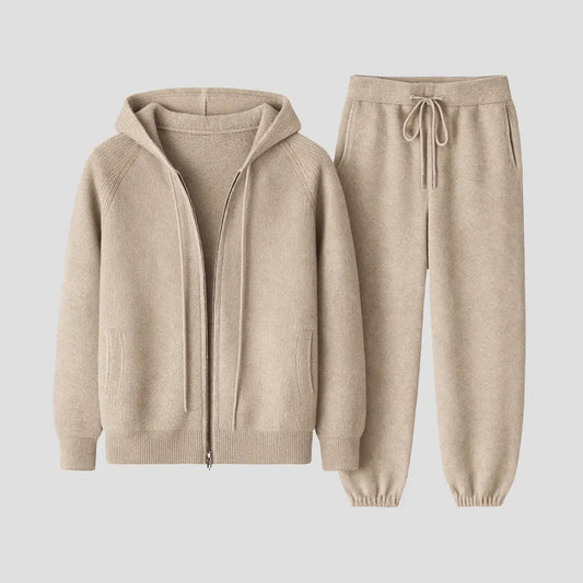 Optew Men's Loungewear Set Wool Zipped Hoodie Jogger Pants