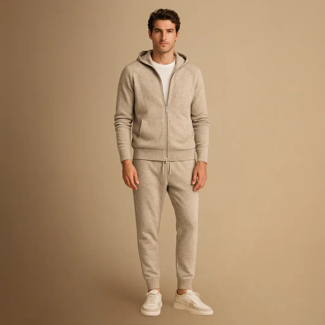 Optew Men's Tracksuit Set Knit Zip-Up Hoodie and Jogger Pants