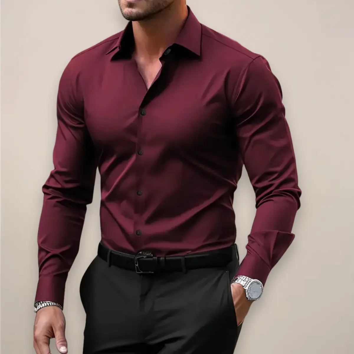 Optew Men’s Long Sleeve Shirt – Classic Notched Collar, Versatile Smart Style