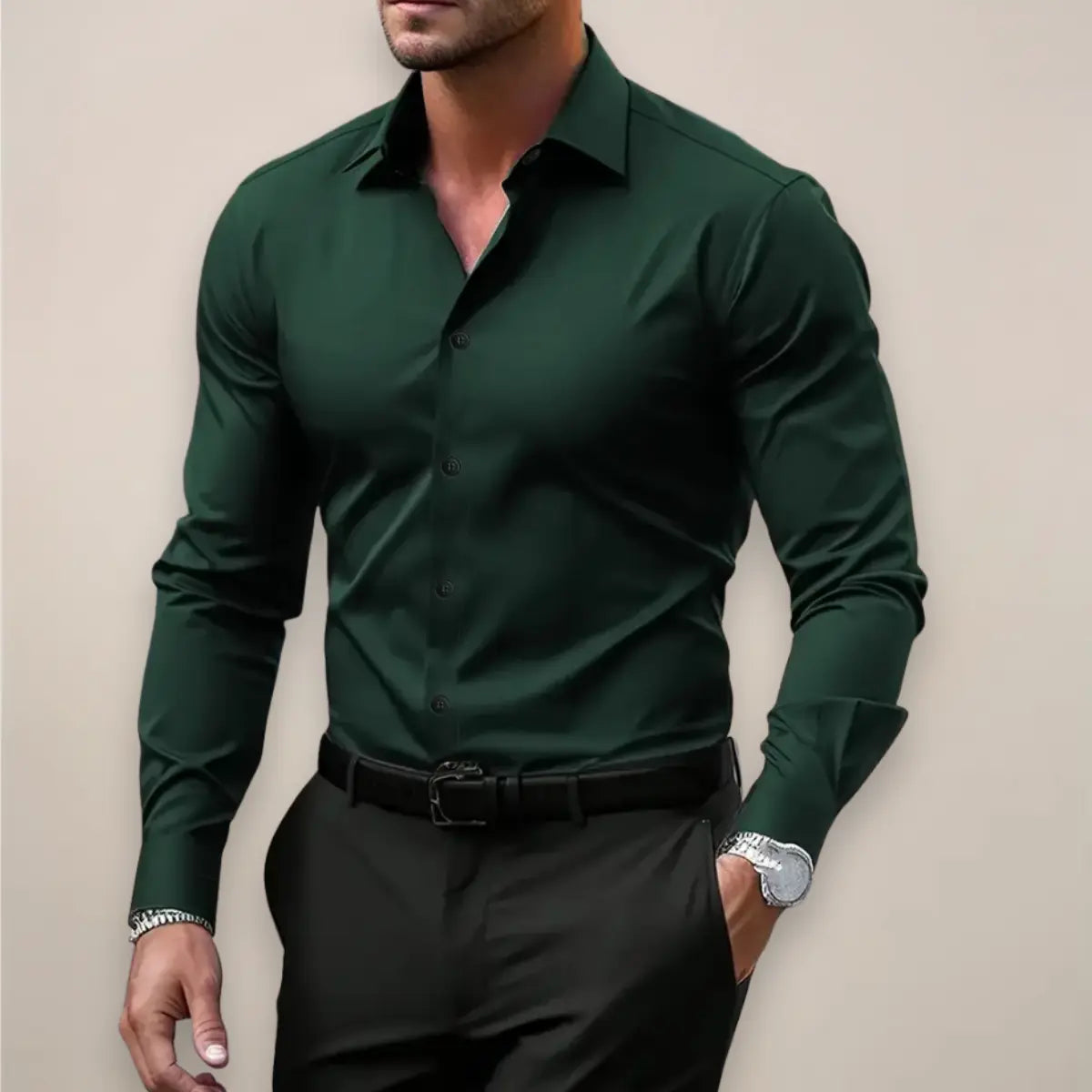 Optew Men’s Long Sleeve Shirt – Classic Notched Collar, Versatile Smart Style