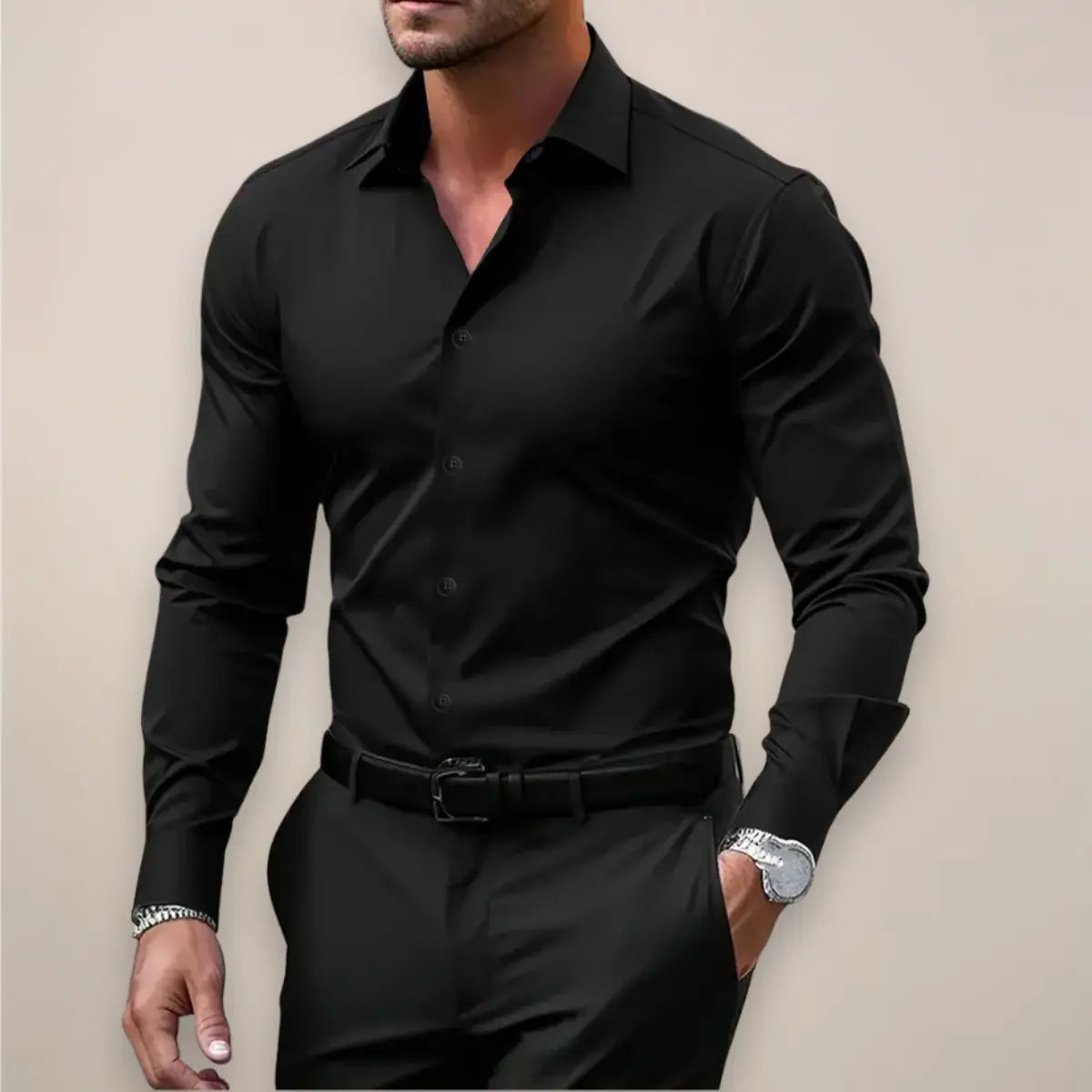 Optew Men’s Long Sleeve Shirt – Classic Notched Collar, Versatile Smart Style