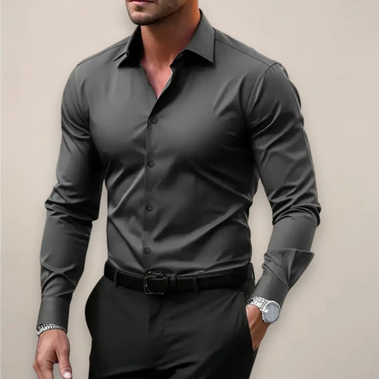 Optew Men’s Long Sleeve Shirt – Classic Notched Collar, Versatile Smart Style
