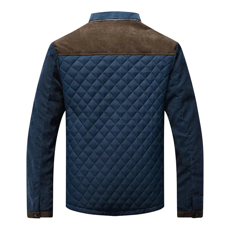 Optew Men's Quilted Stand Collar Jacket with Suede Panels