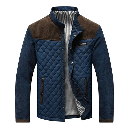 Optew Men's Quilted Stand Collar Jacket with Suede Panels