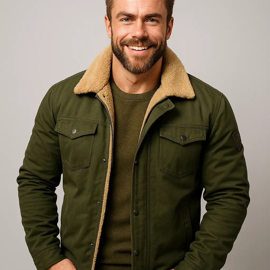 Optew Men’s Shearling Collar Jacket – Classic Lined Winter Outerwear