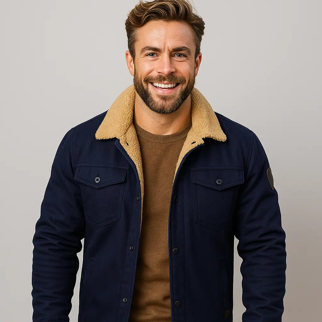 Optew Men’s Shearling Collar Jacket – Classic Lined Winter Outerwear
