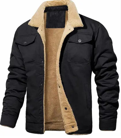 Optew Men’s Shearling Collar Jacket – Classic Lined Winter Outerwear
