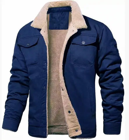 Optew Men’s Shearling Collar Jacket – Classic Lined Winter Outerwear
