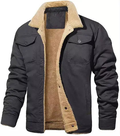 Optew Men’s Shearling Collar Jacket – Classic Lined Winter Outerwear