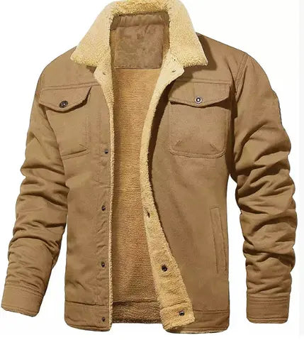 Optew Men’s Shearling Collar Jacket – Classic Lined Winter Outerwear