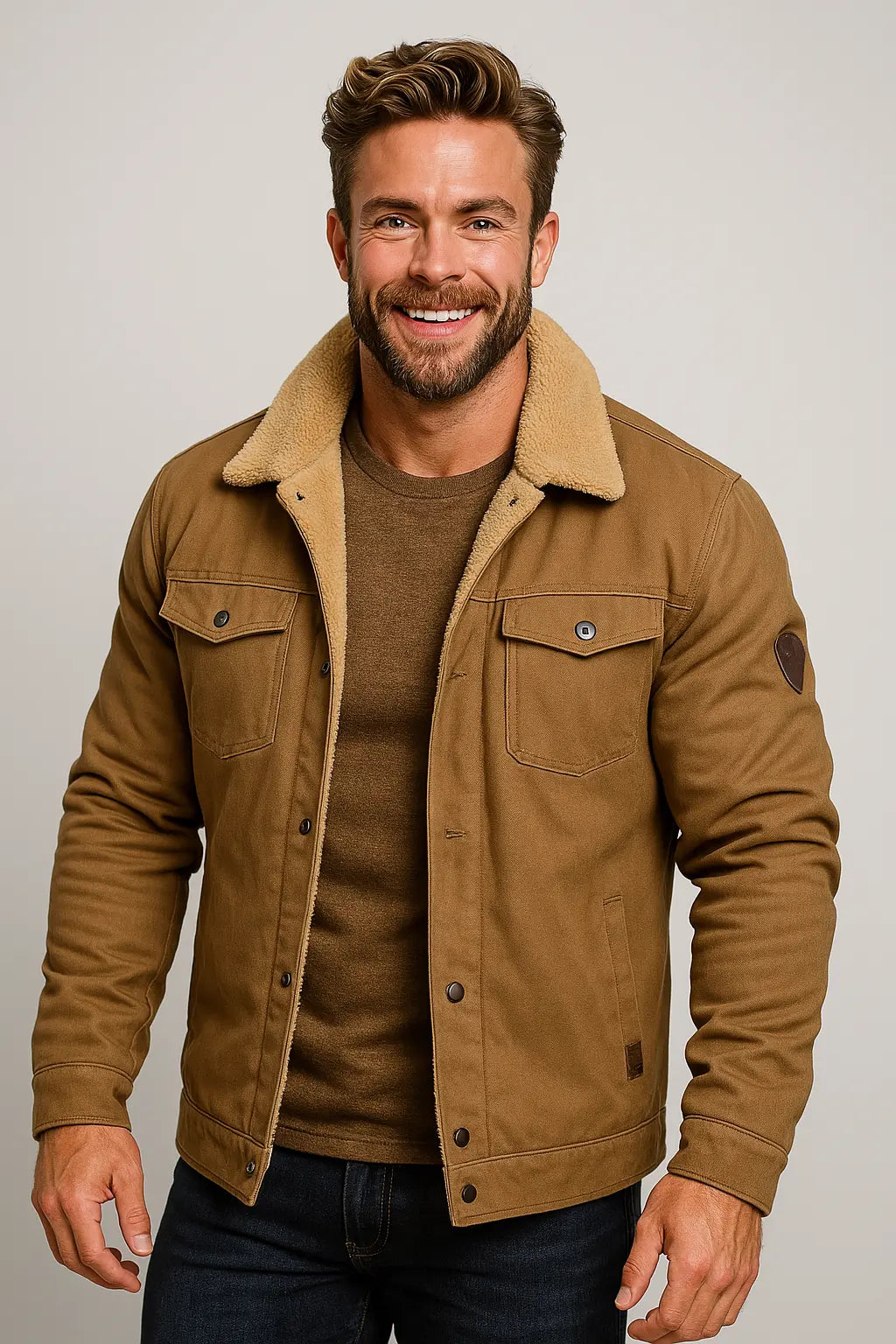 Optew Men’s Shearling Collar Jacket – Classic Lined Winter Outerwear