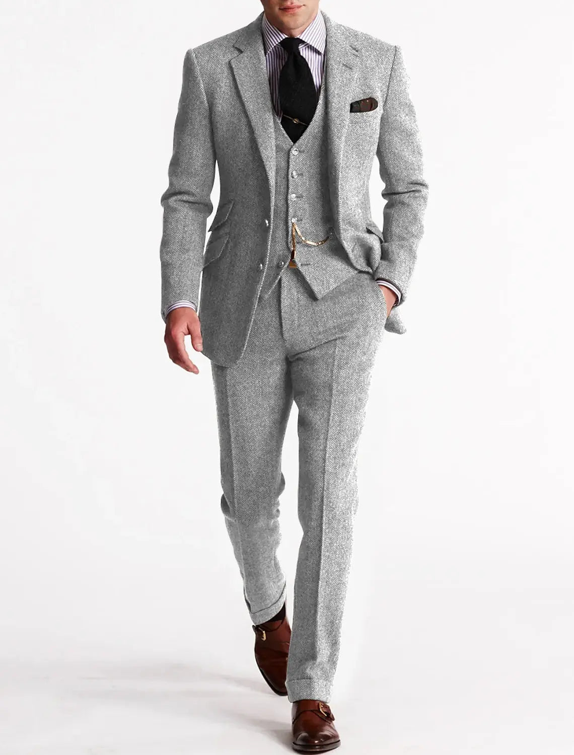 Optew Men’s Three-Piece Tweed Suit