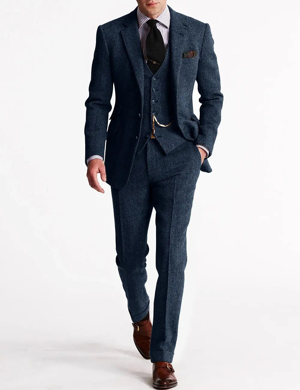Optew Men’s Three-Piece Tweed Tuxedo – Classic Tailored Suit Set