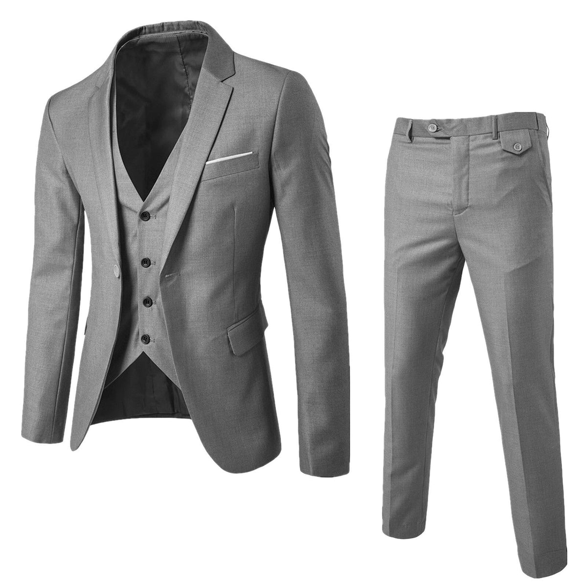 Optew Men Formal Suit Set Minimalist Chest Pocket Polyester Blend