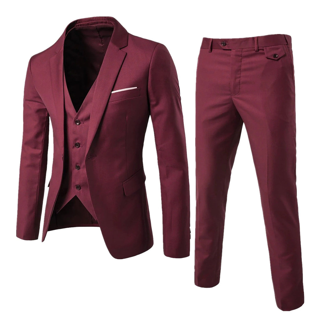 Optew Men Formal Suit Set Minimalist Chest Pocket Polyester Blend
