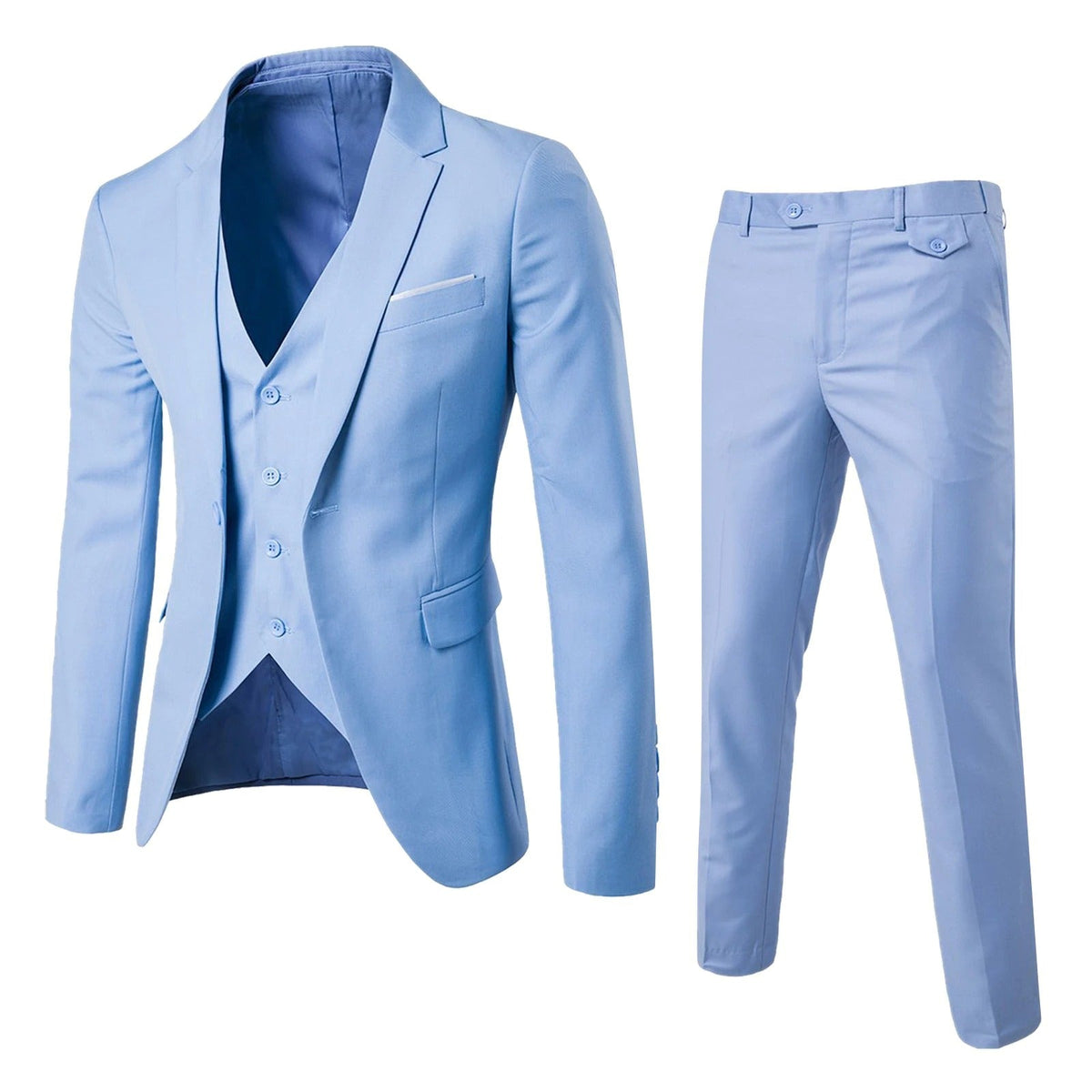 Optew Men Formal Suit Set Minimalist Chest Pocket Polyester Blend