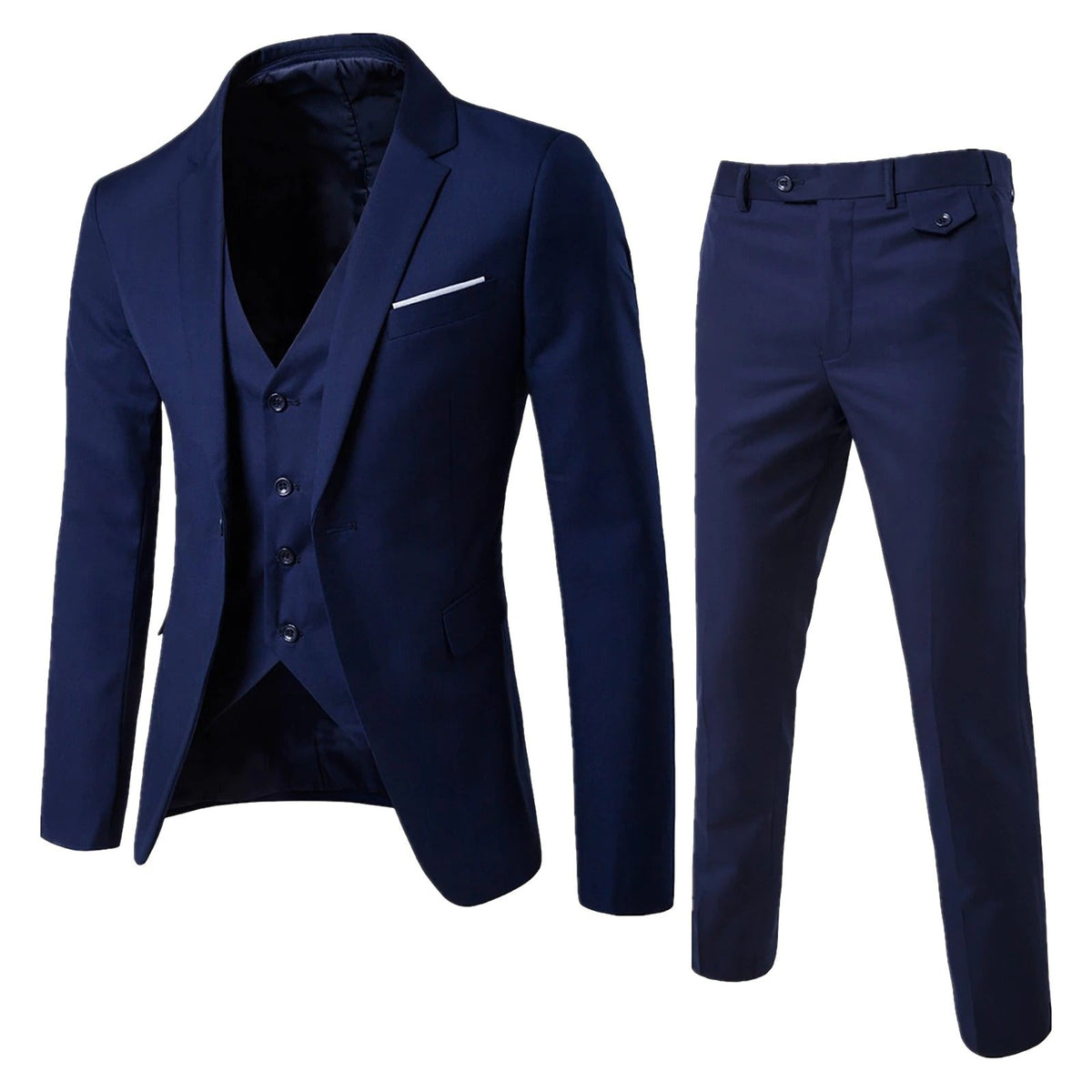 Optew Men Formal Suit Set Minimalist Chest Pocket Polyester Blend