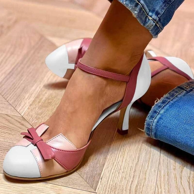 Optew Ankle Strap Heels Women's - Bow Heels Pointed Toe