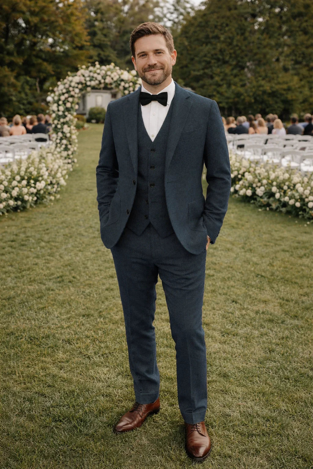 Optew Men Wedding Three‑piece Suit Tweed Wool Blend