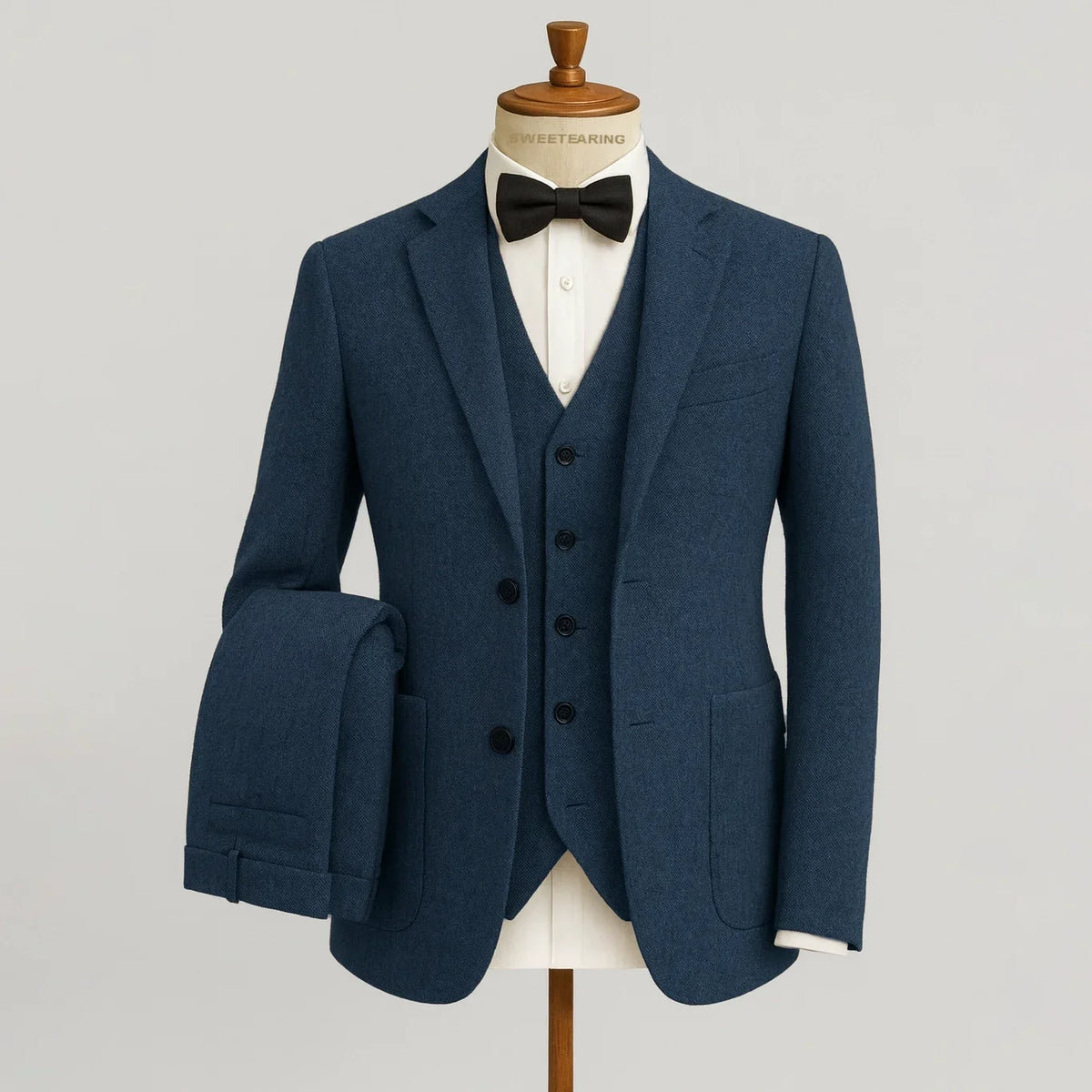 Optew Men Wedding Three‑piece Suit Tweed Wool Blend