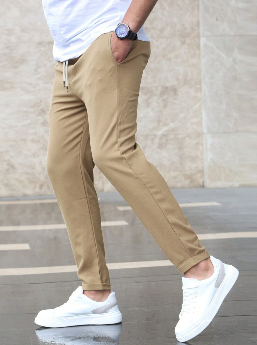 Optew Men Everyday Slim Fit Trousers Drawstring Waist