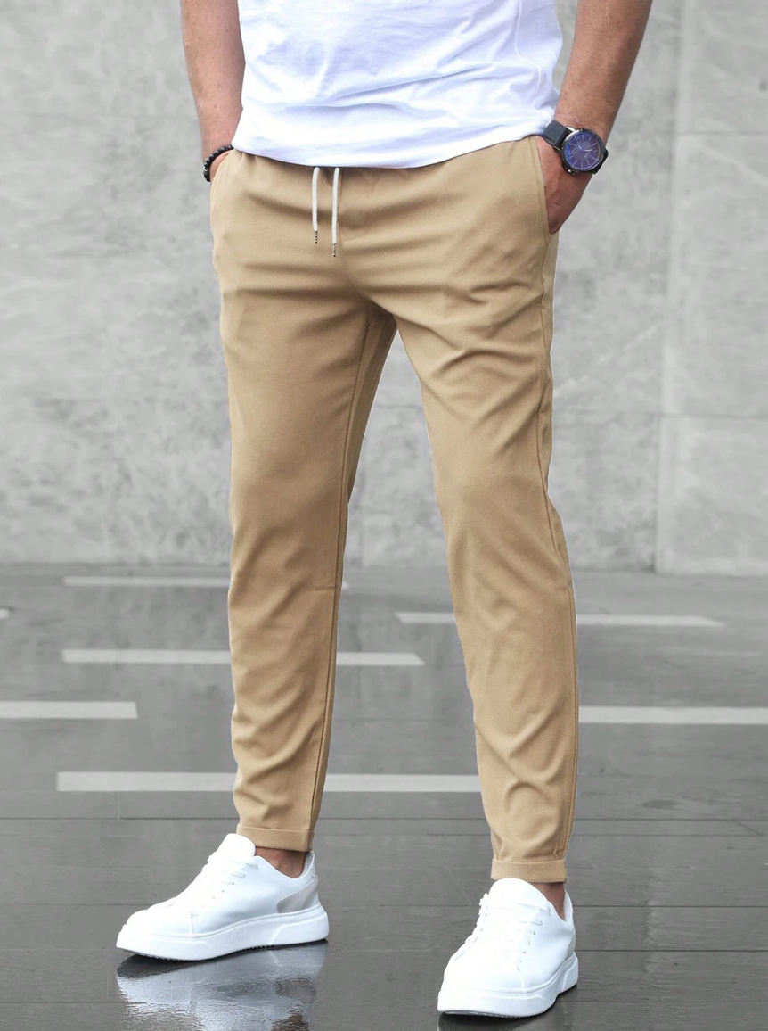 Optew Men Everyday Slim Fit Trousers Drawstring Waist