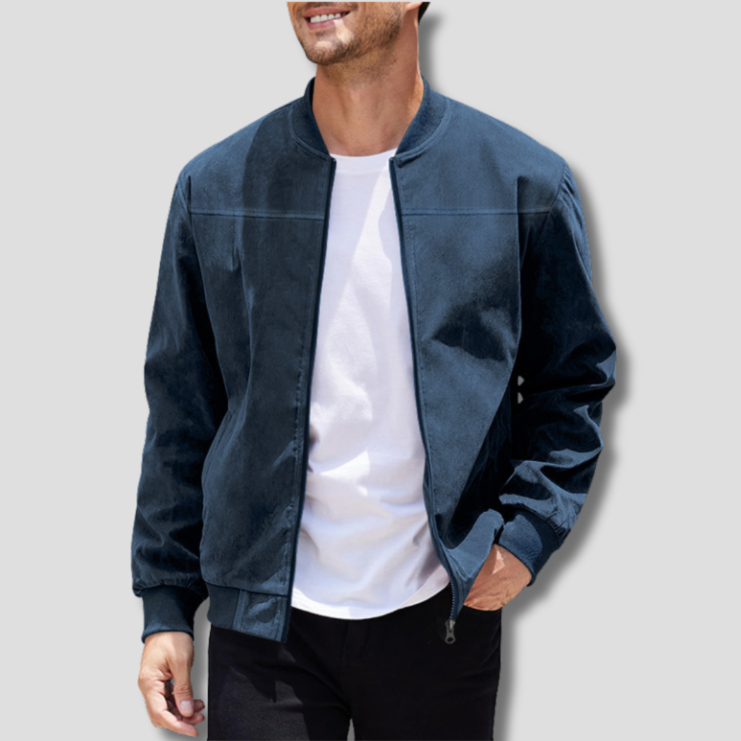 Optew Men’s Faux Suede Bomber Jacket