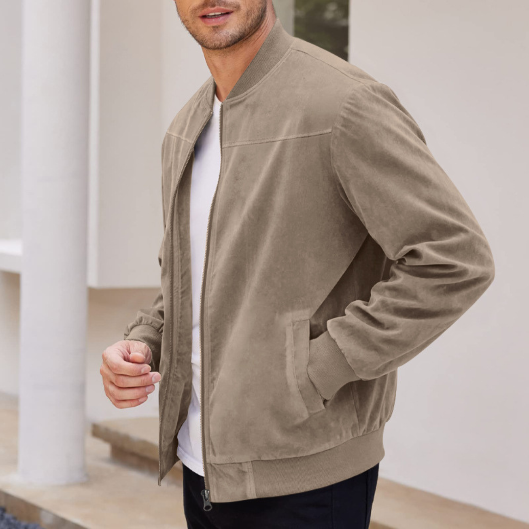 Optew Men’s Faux Suede Bomber Jacket