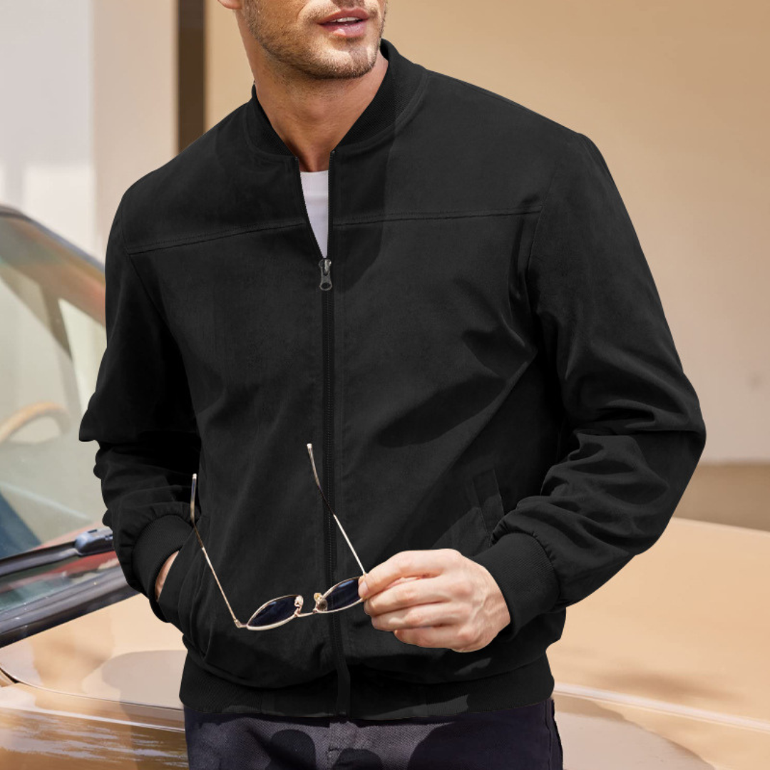 Optew Men’s Faux Suede Bomber Jacket