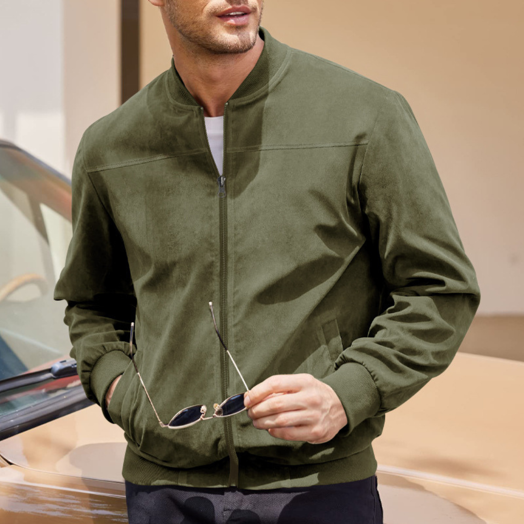 Optew Men’s Faux Suede Bomber Jacket