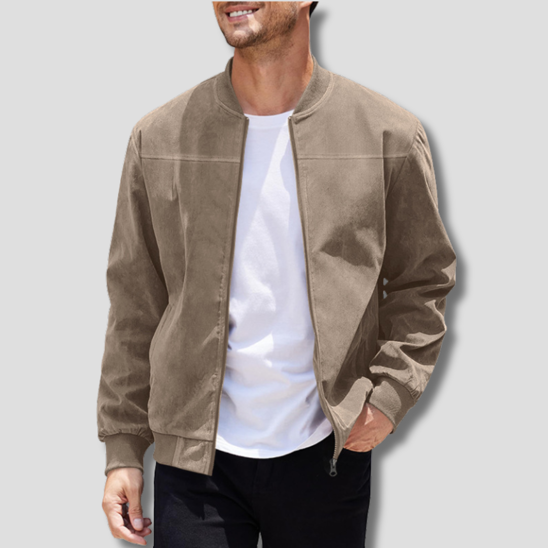 Optew Men’s Faux Suede Bomber Jacket
