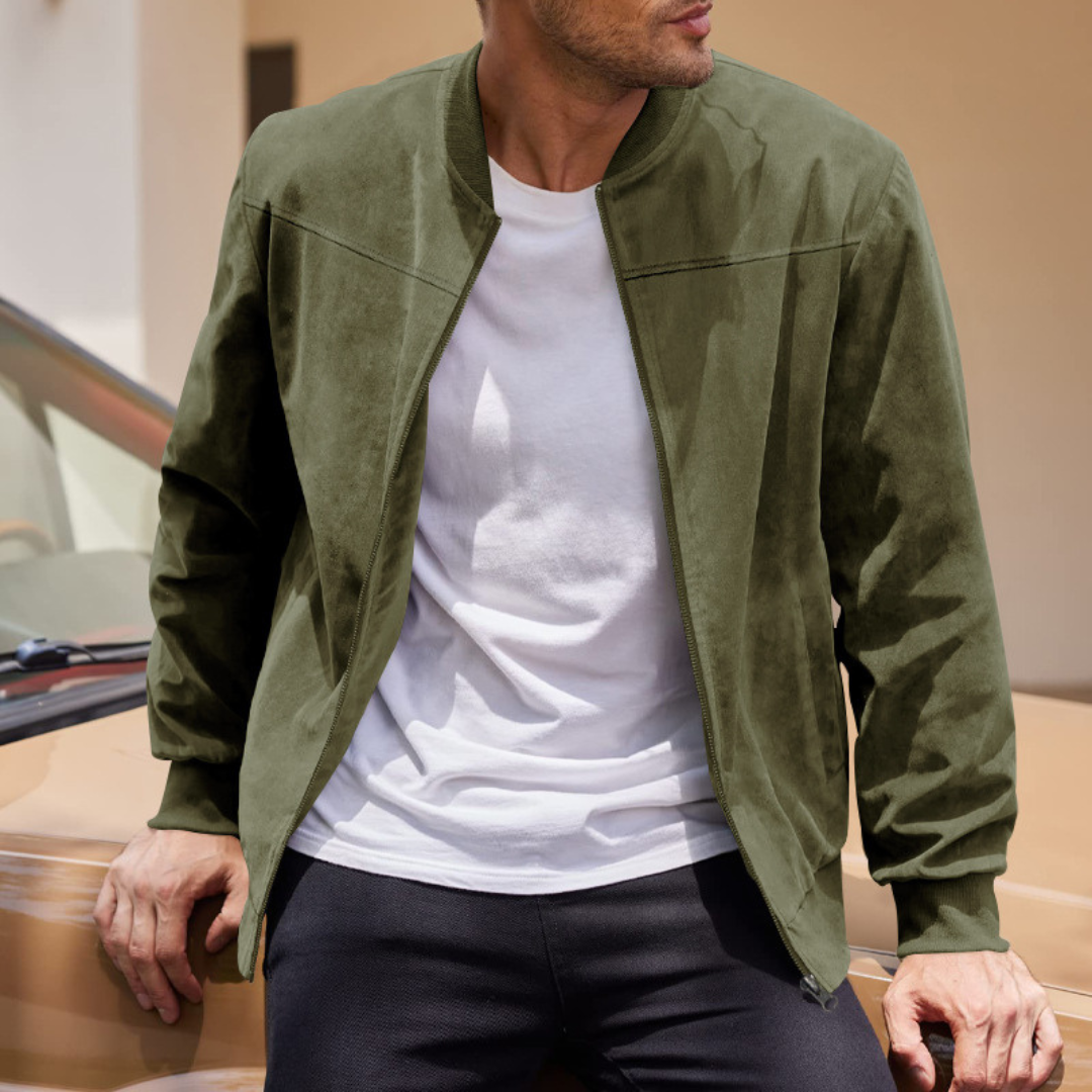 Optew Men’s Faux Suede Bomber Jacket