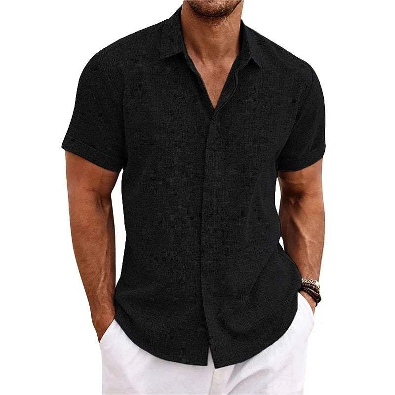 Optew Men's Summer Button-Down Shirt Textured Cotton-Linen Blend